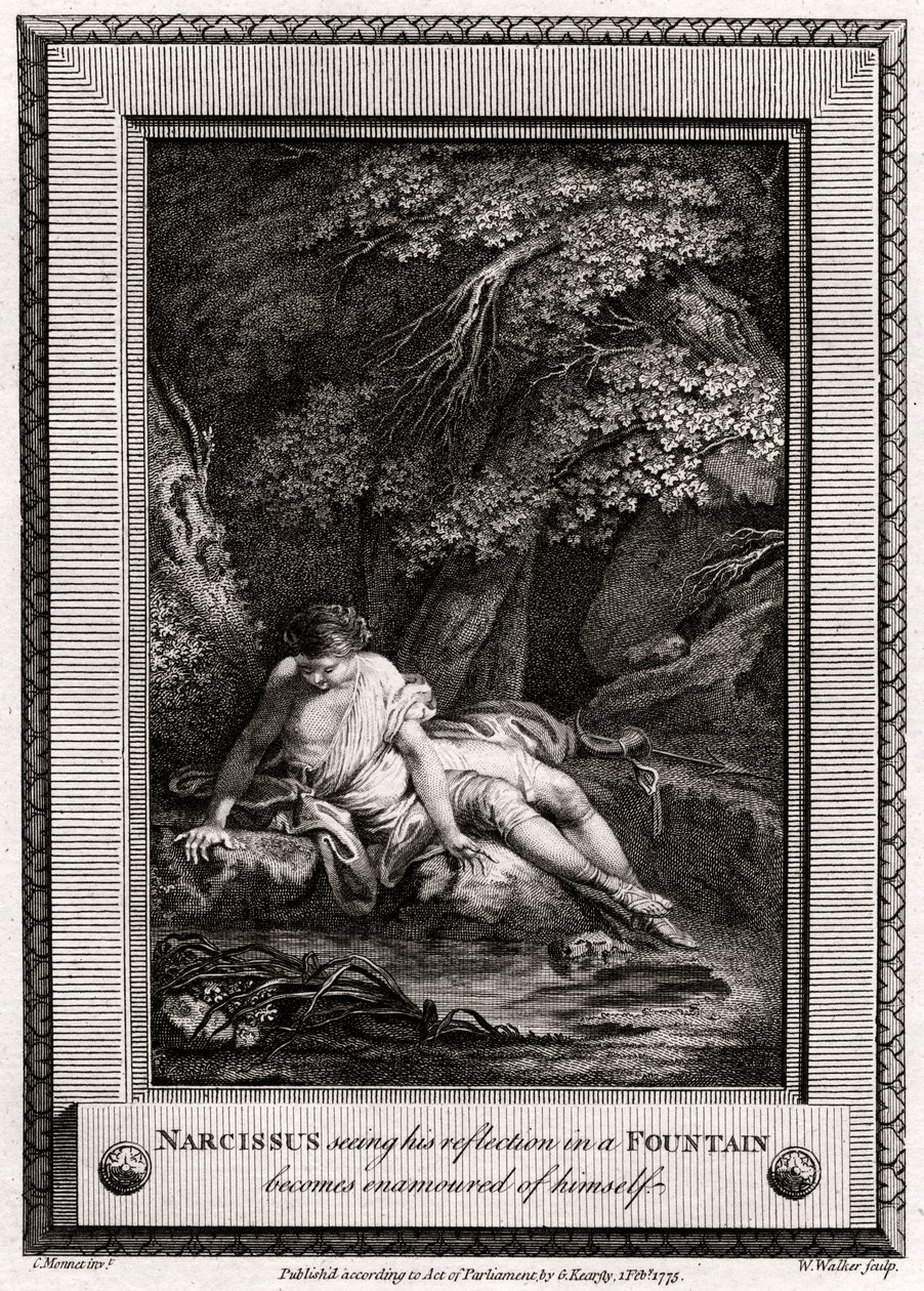 Narciso vede il suo riflesso in una fontana e si innamora di sé stesso da W. Walker