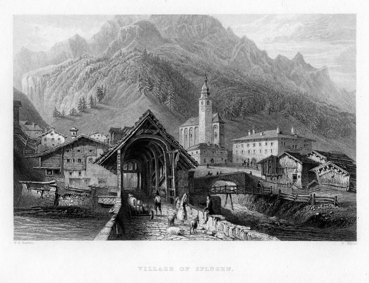 Villaggio di Splugen, Svizzera, 1834 da W. Wallis
