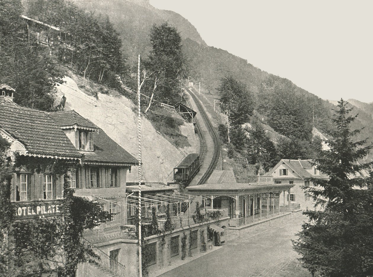 Punto di partenza della Ferrovia del Pilatus, Alpnachstad, Svizzera da W and S Ltd