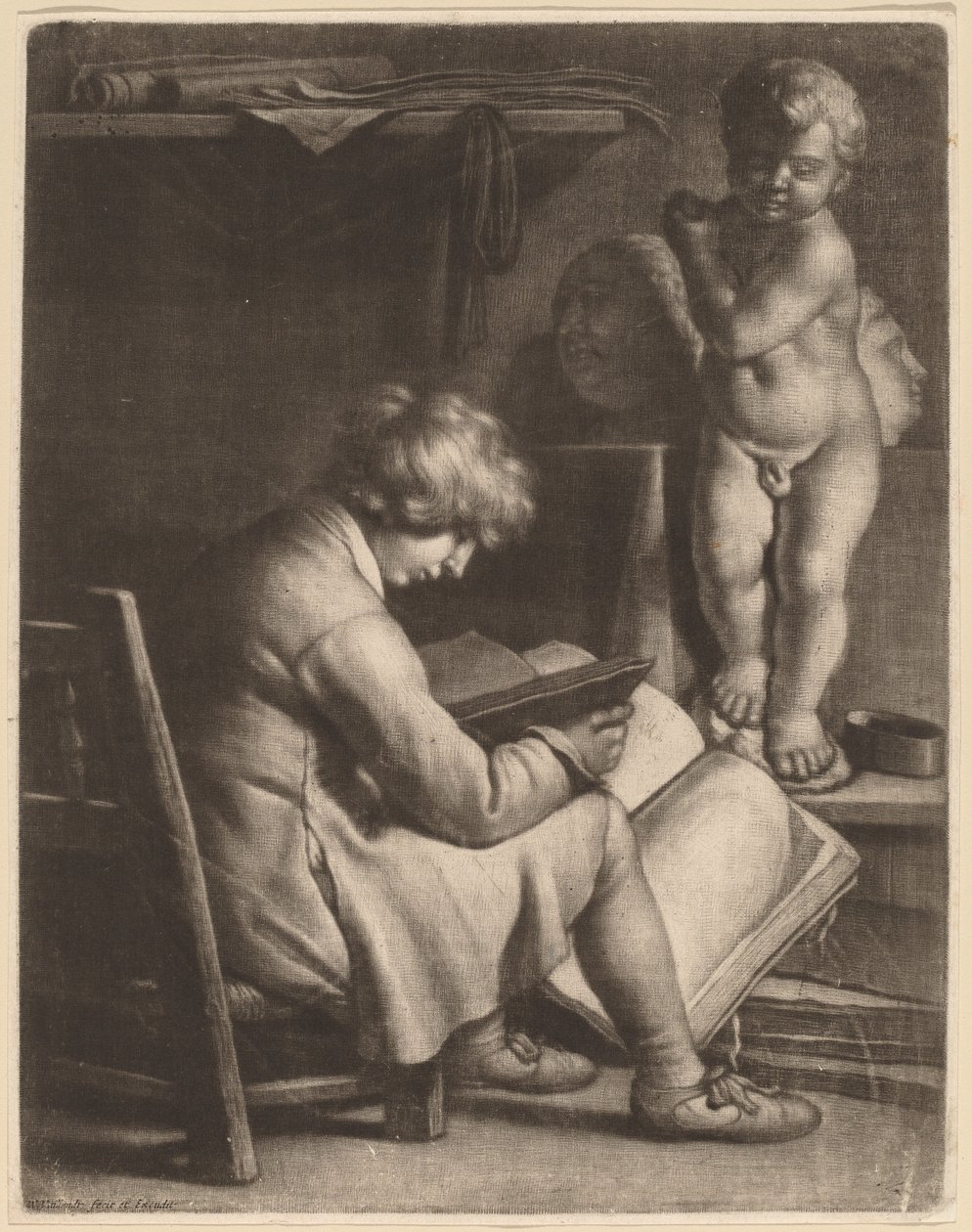 Giovane artista con una statua di Cupido da Wallerant Vaillant