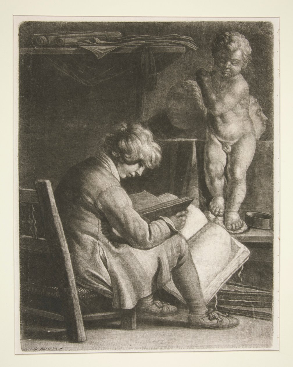 Giovane uomo con una statua di Cupido da Wallerant Vaillant