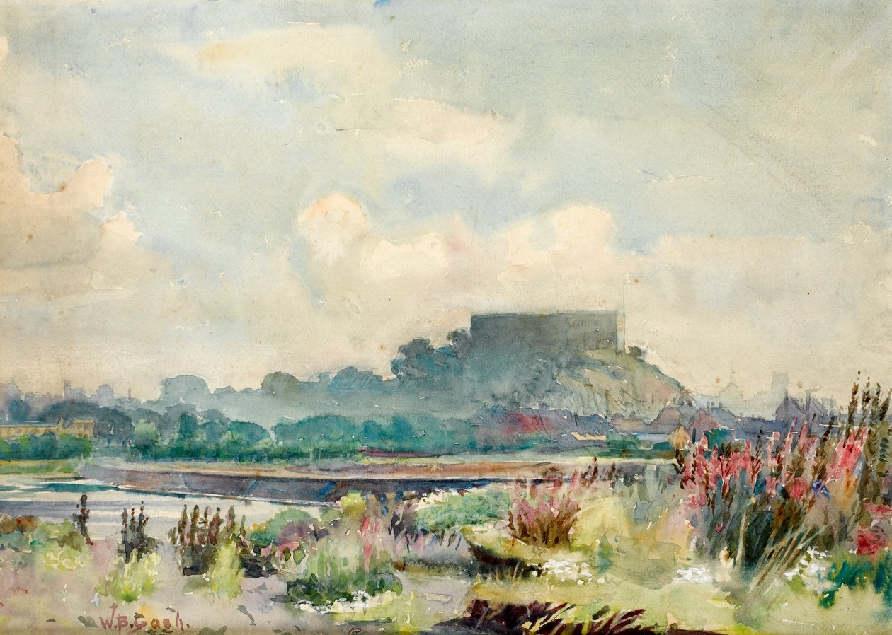 Una prospettiva lontana del Castello di Nottingham al tramonto da Walter Bonner Gash