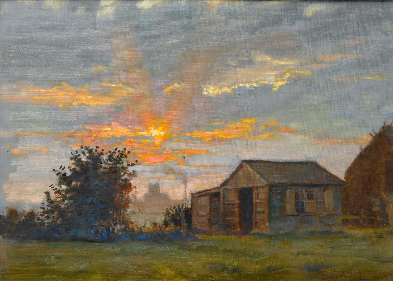 Tramonto con vista su Kettering verso la fabbrica di scarpe di Mr Timpson da Walter Bonner Gash