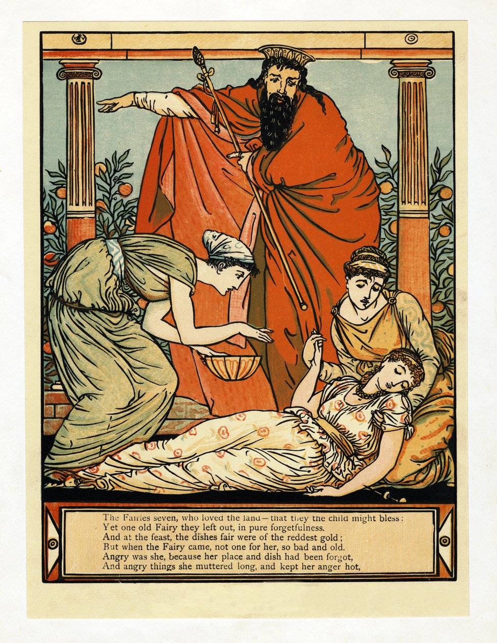 E cade in un sonno simile alla morte, dal libro illustrato di Barbablù, pub. 1879 da Walter Crane