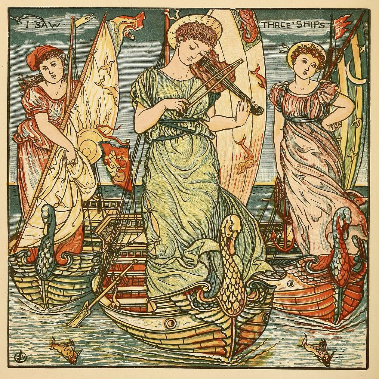 Ho visto tre navi, dal libro di pittura di Walter Crane, pub. 1889 da Walter Crane
