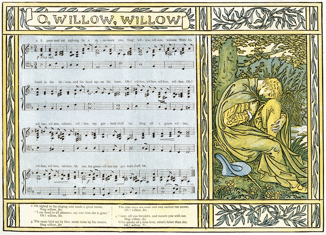O Willow, Willow, canzone popolare inglese tradizionale, illustrazione da 
