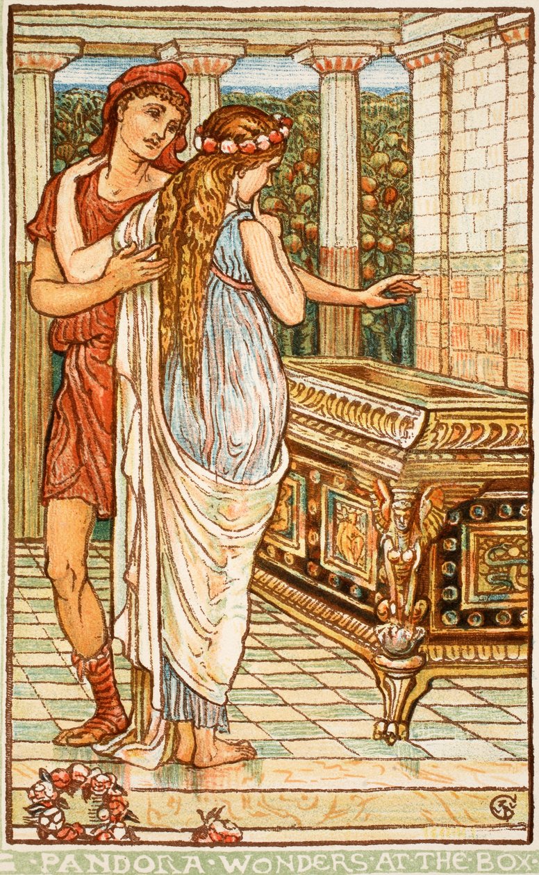 Pandora si meraviglia della scatola, illustrazione da 