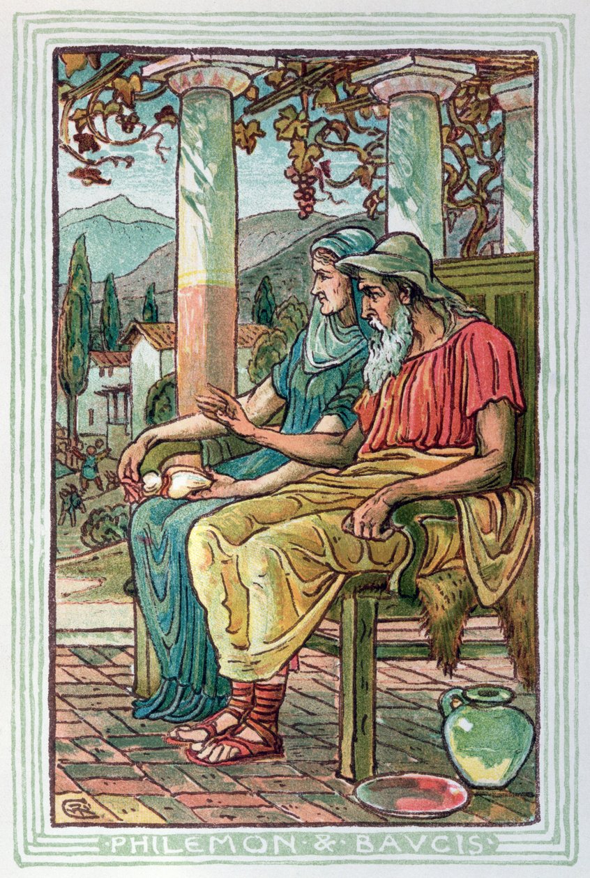 Filemone e Bauci, da un libro sulle leggende e mitologie greche, pubblicato a Londra nel 1910 da Walter Crane