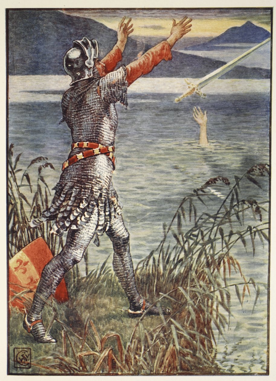 Sir Bedivere getta la spada Excalibur nel lago, da 