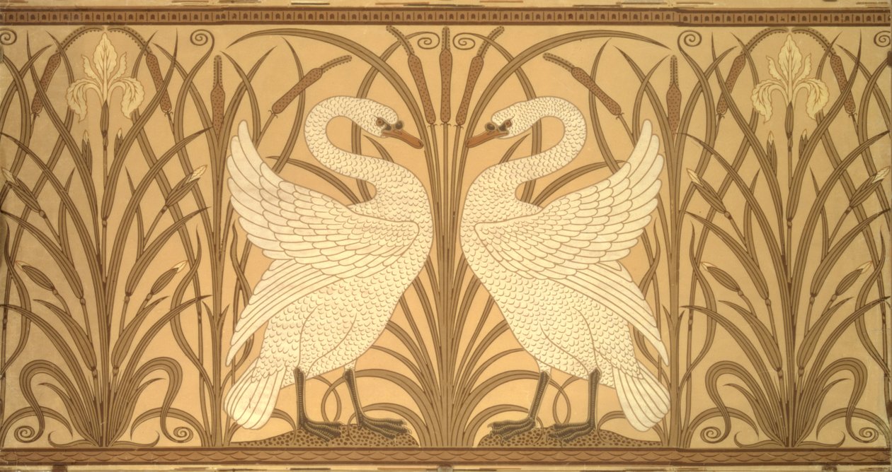 Disegno di carta da parati con cigni da Walter Crane