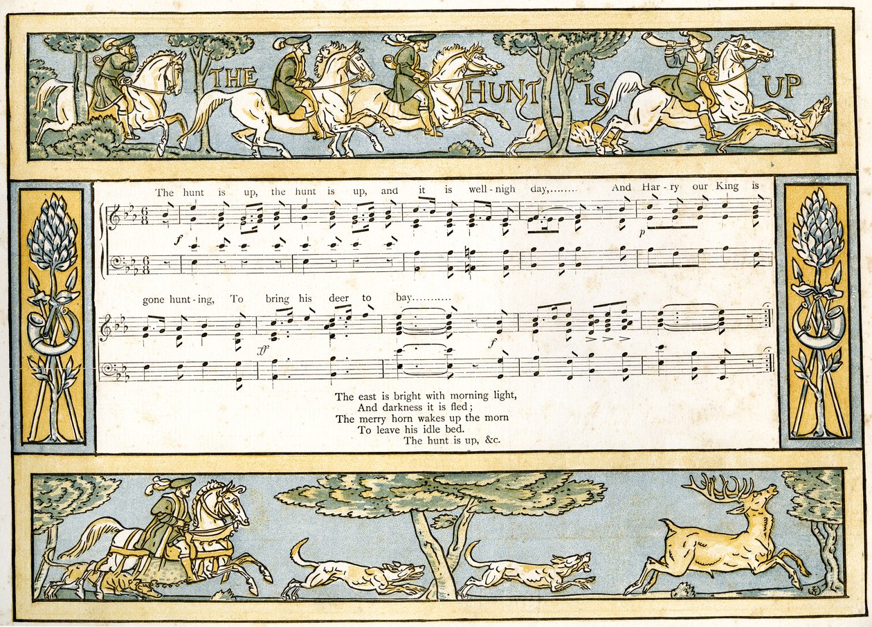 La caccia è iniziata ed è quasi giorno e Harry il nostro re è andato a caccia, illustrazione della canzone da 
