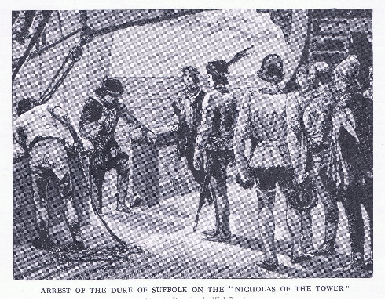 Arresto del Duca di Suffolk sulla Nicholas of the Tower, da La Storia del Popolo Britannico di Cassell pubblicato da Waverley Book Company Limited, c.1940 da Walter Paget