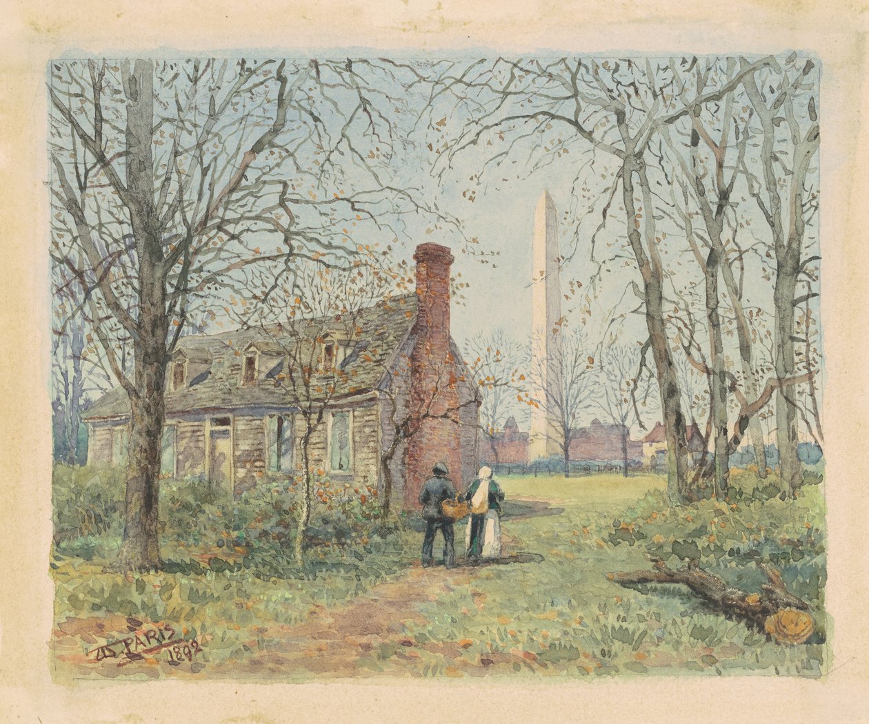 Cottage di David Burns e il Monumento a Washington, Washington D.C., 1892 da Walter Paris