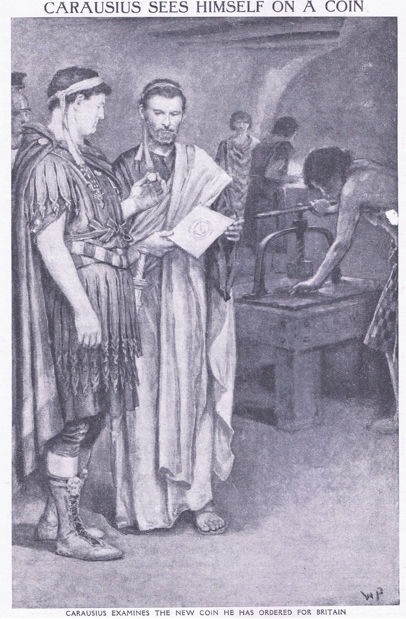 Carausius si vede su una moneta che ha ordinato per la Britannia da Walter Stanley Paget