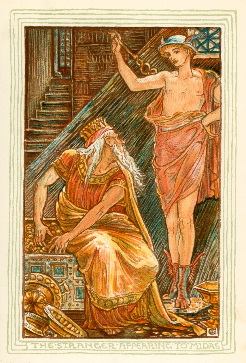 Lo straniero che appare a Mida (litografia a colori) da Walter (after) Crane