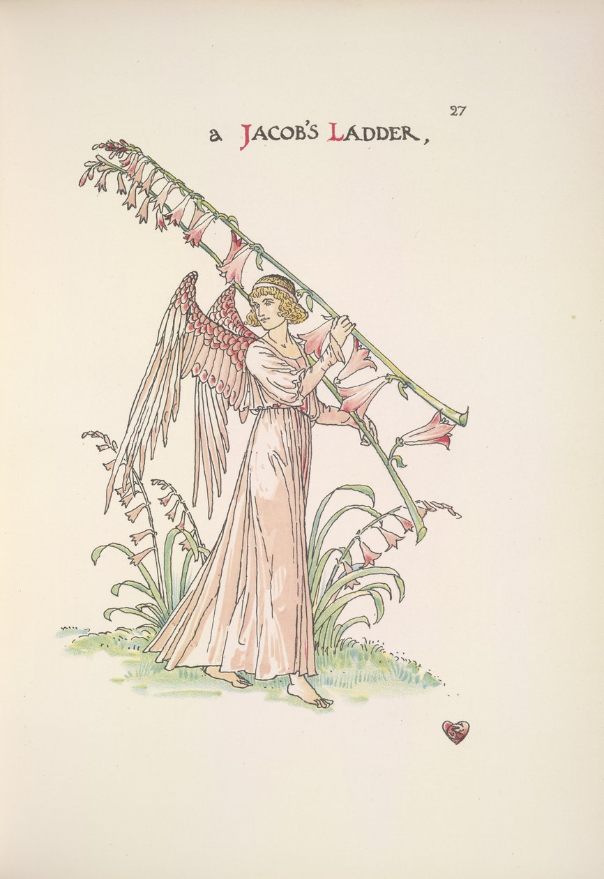 Una scala di Giacobbe. Un angelo che tiene una scala fatta di piante da Walter Crane