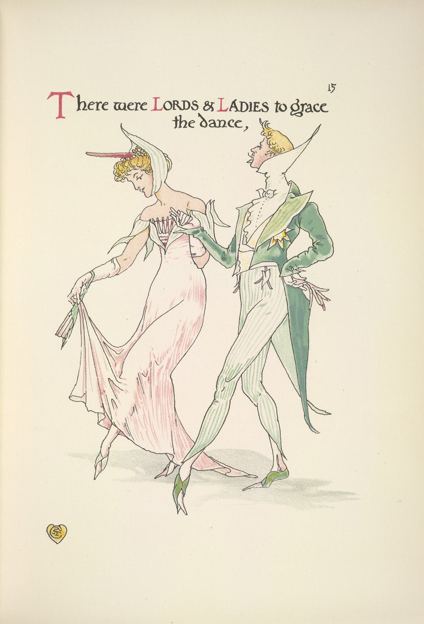 Un giovane uomo e una donna che si preparano a ballare da Walter Crane
