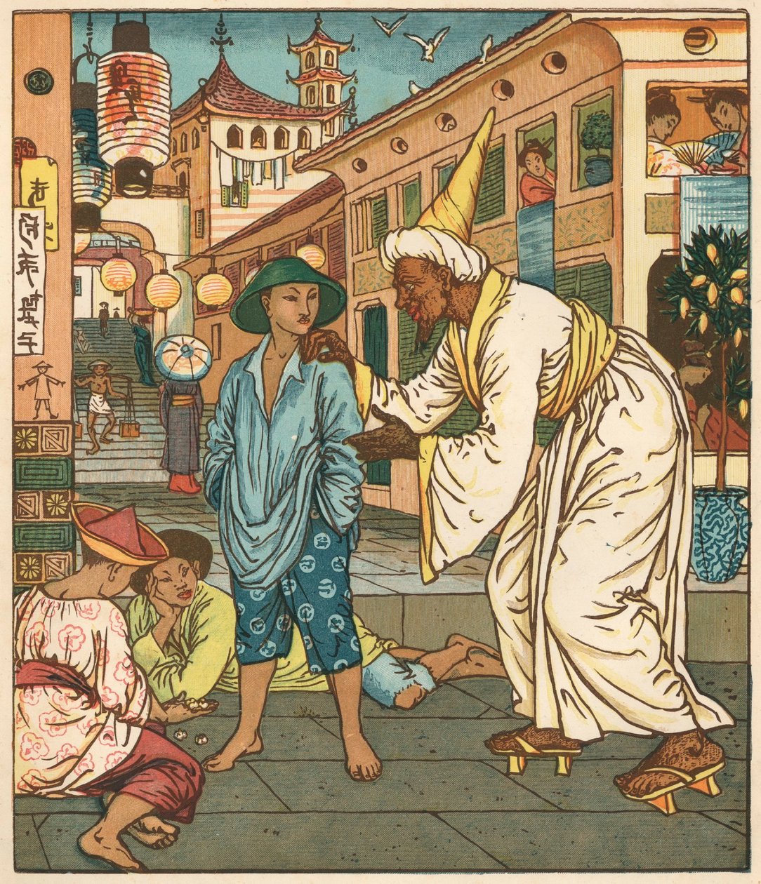 Libro illustrato di Aladino, Le mille e una notte, 1878 (illustrazione) da Walter Crane