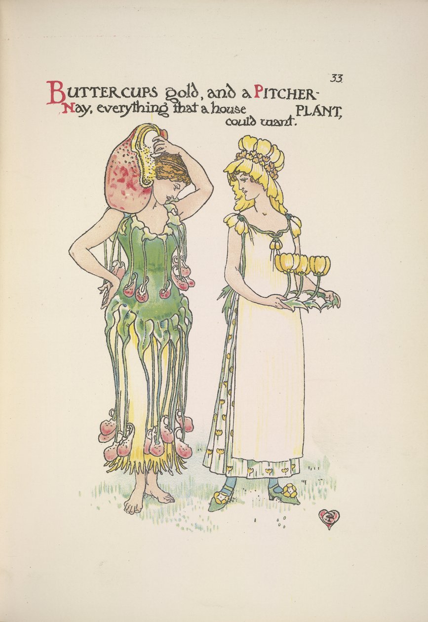Ranuncoli dorati e pianta carnivora. Due giovani donne da Walter Crane