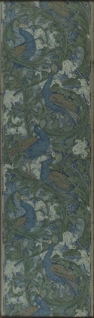 Pannello tagliato di carta da parati con fico e pavone, 1895 circa (carta stampata a blocchi) da Walter Crane