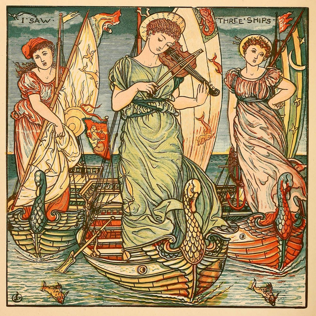Ho visto tre navi, dal libro di pittura di Walter Crane, pub. 1889 litografia a colori, 1889 da Walter Crane