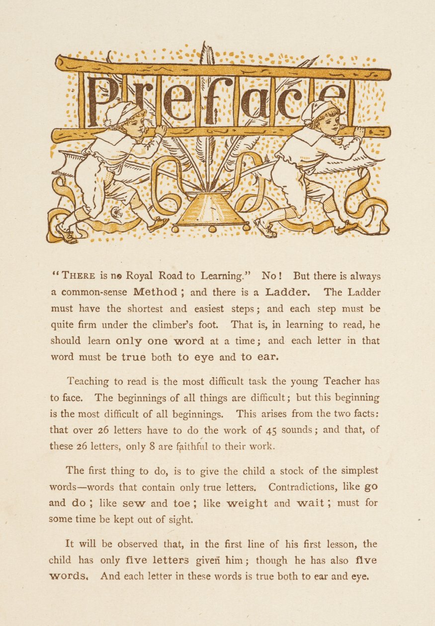Prefazione al Golden Primer. Due bambini che portano una scala. da Walter Crane