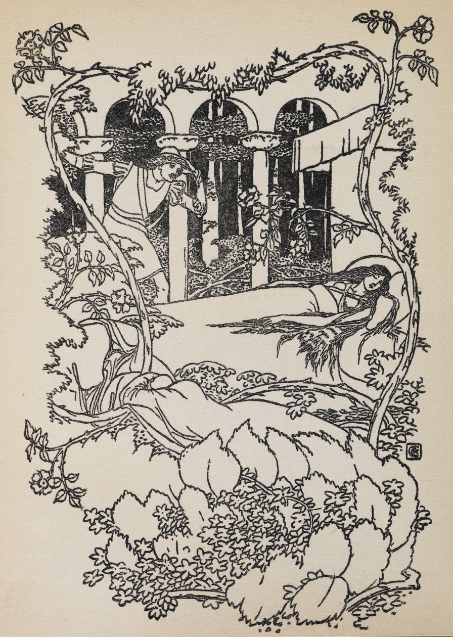 Il Principe Azzurro trova la Bella Addormentata addormentata in un edificio ricoperto di spine da Walter Crane