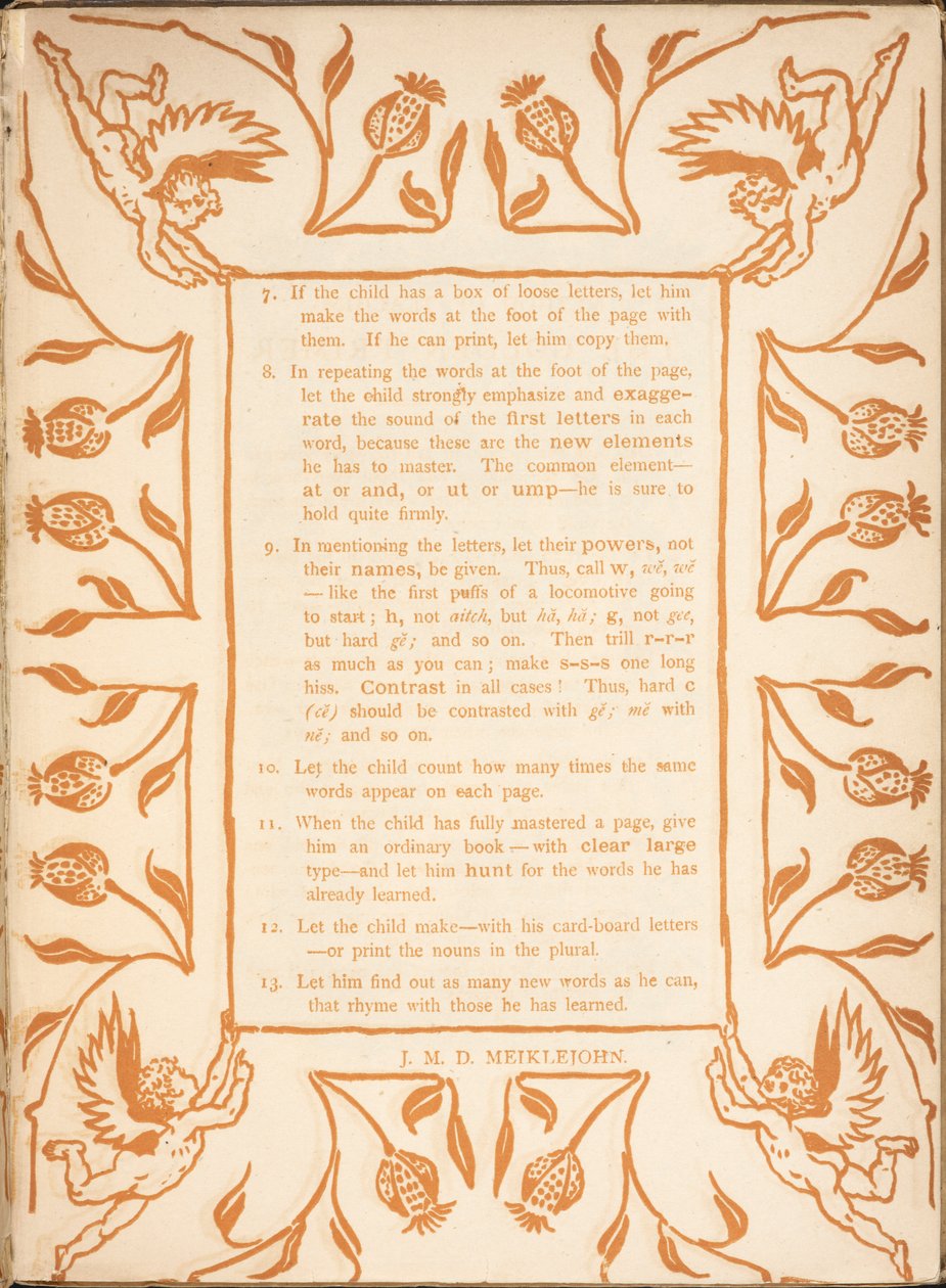 Istruzioni di lettura per un bambino. Una bordura floreale, con cherubini da Walter Crane
