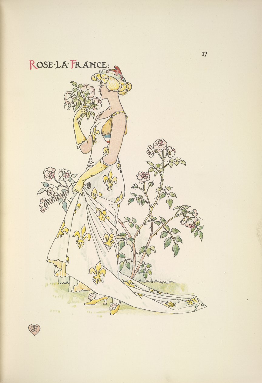 Rosa La France. Una giovane donna che annusa un mazzo di fiori da Walter Crane