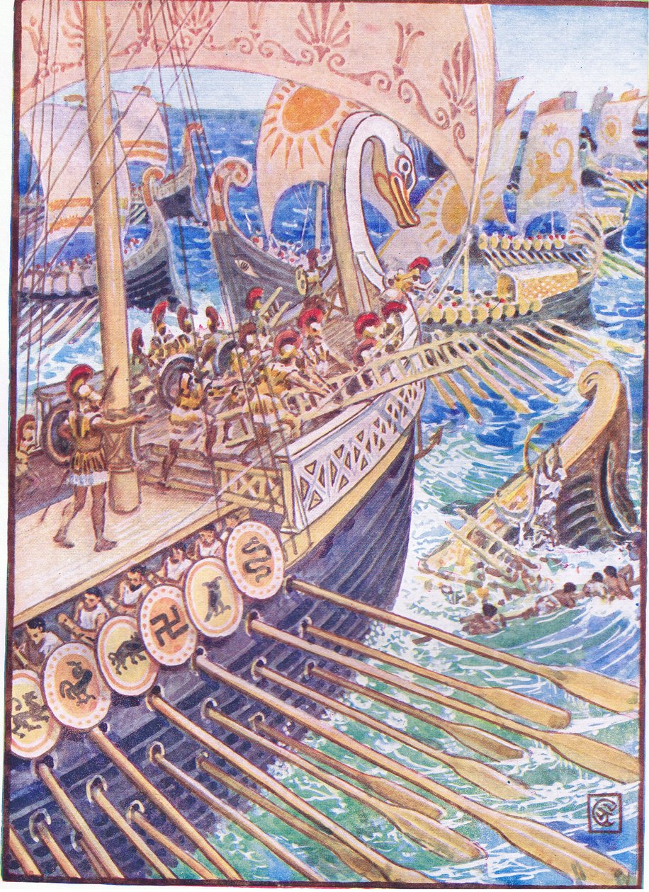 Nave contro nave, finché i morti persiani non coprirono il profondo come fiori (illustrazione da La storia della Grecia, anni 