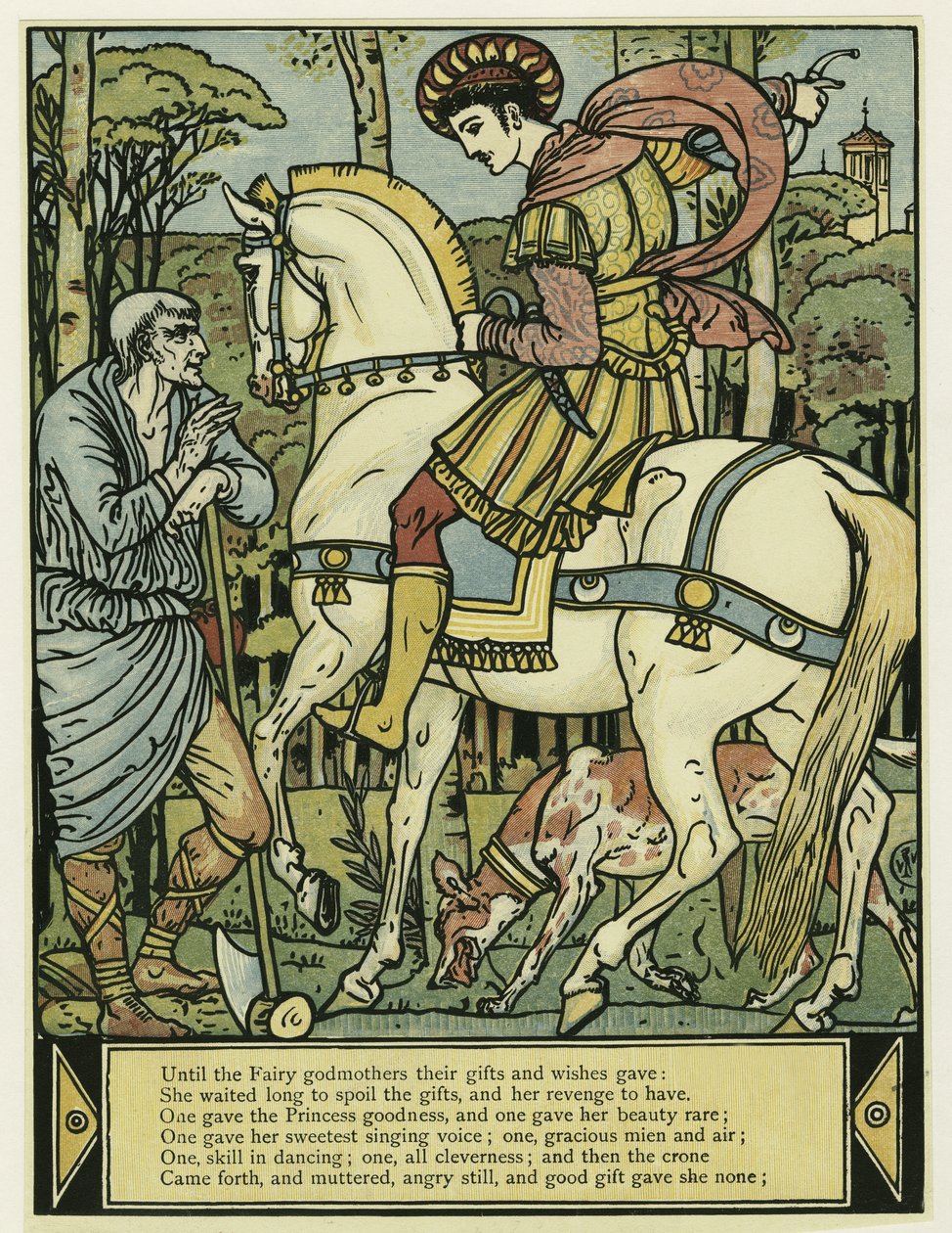 Il Principe chiede indicazioni, da Il Libro delle Immagini di Barbablù, pub. 1879 da Walter Crane