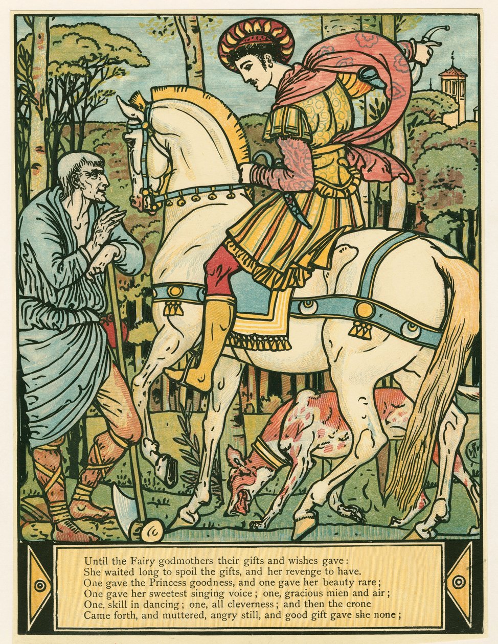 Il principe chiede indicazioni, da The Blue Beard Picture Book da Walter Crane