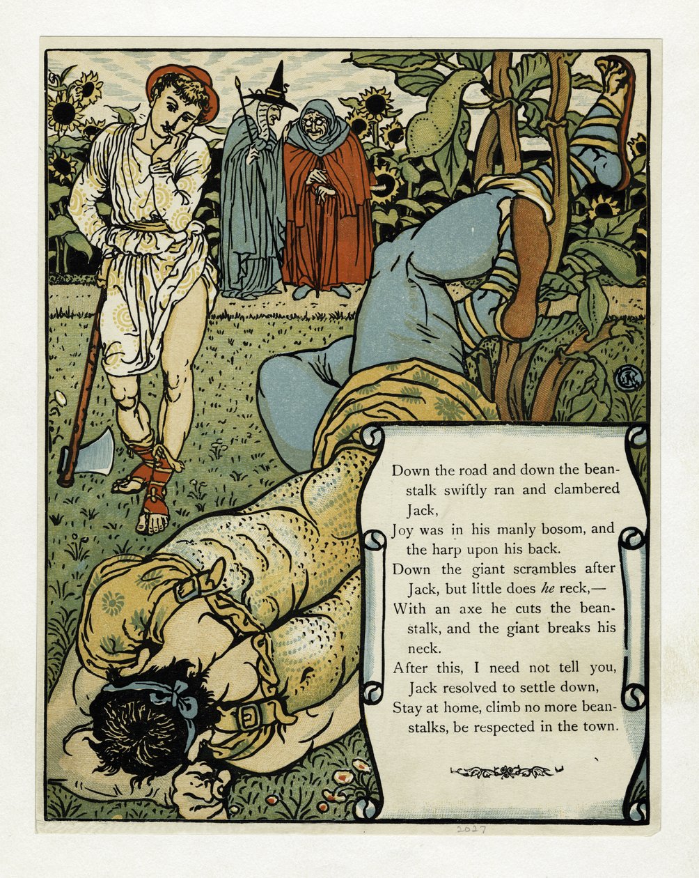 Il gigante si rompe il collo, da Il libro delle fiabe di Barbablù, pub. 1879 da Walter Crane