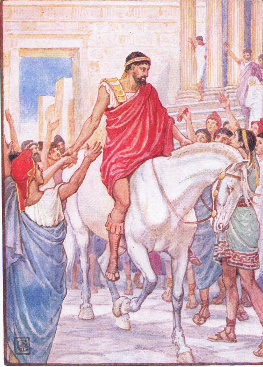 La moltitudine lo salutò con forti acclamazioni (illustrazione da La storia della Grecia, anni 