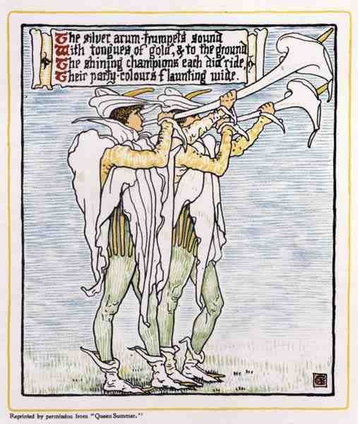 Trombettieri con Gigli, da Queen Summer da Walter Crane