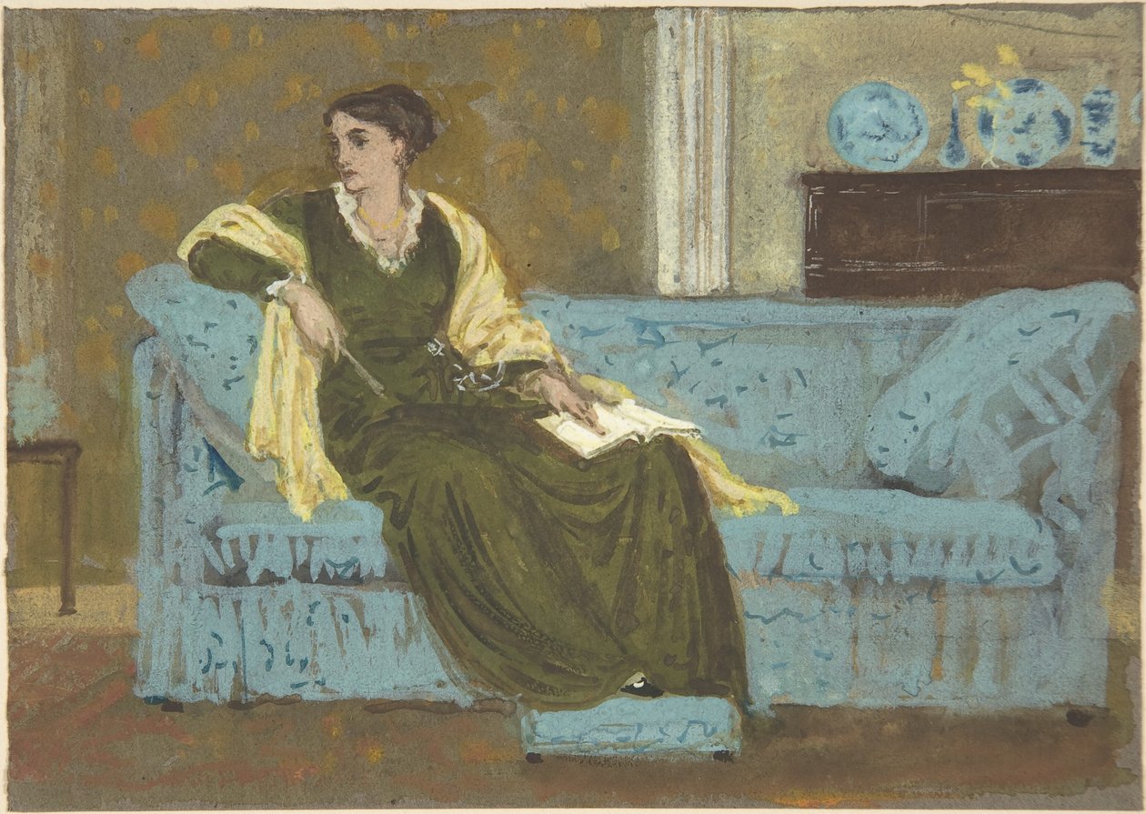 Donna seduta su un divano da Walter Crane