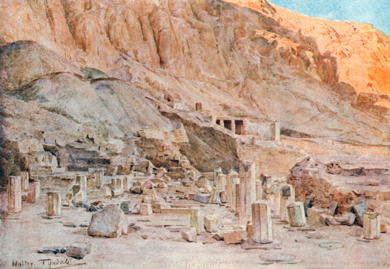 Rovine del Tempio di Mentuhotep a Tebe (litografia a colori) da Walter Frederick Roofe Tyndale