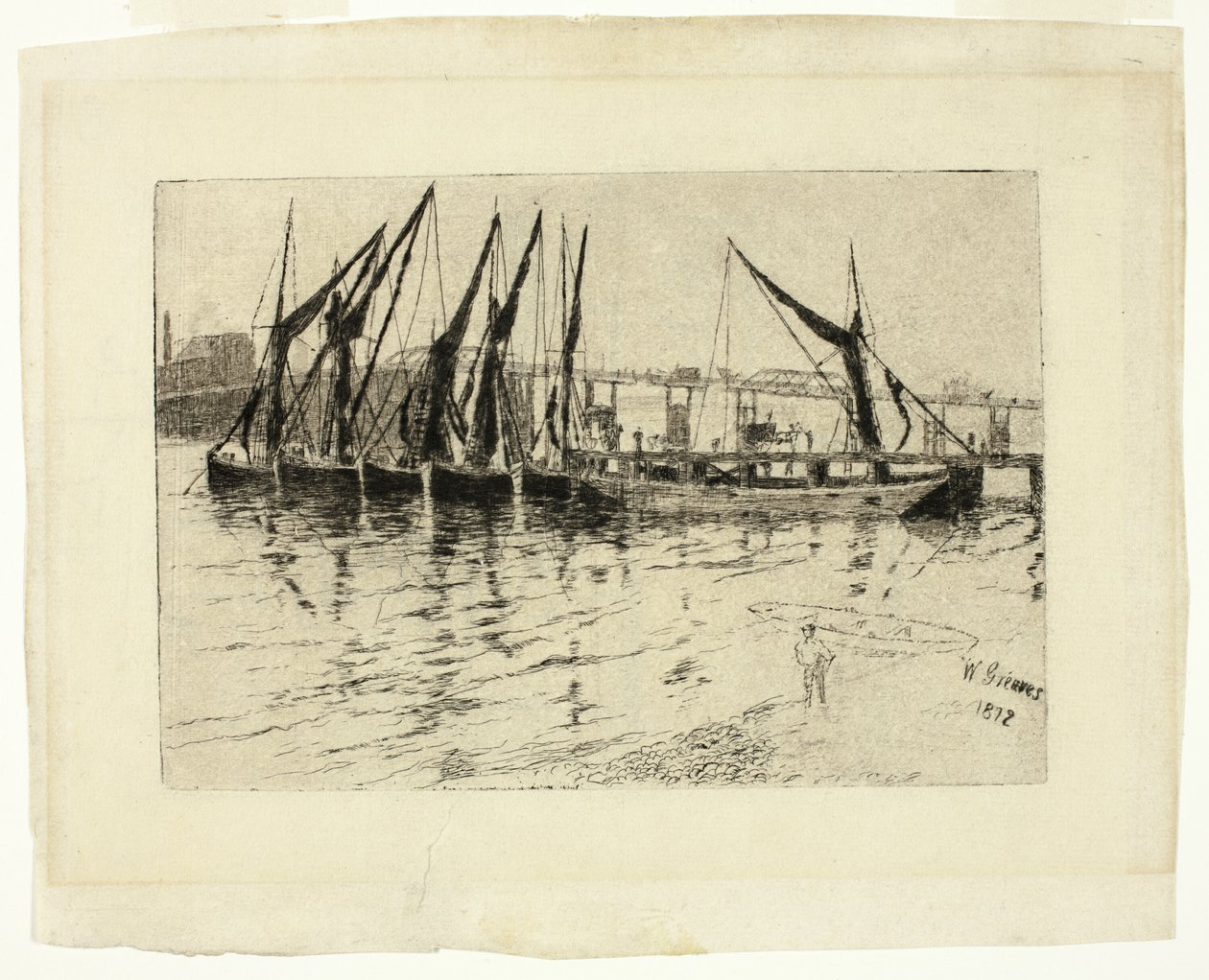 Chiatte di carbone in scarico (recto); Schizzo di un edificio (verso) da Walter Greaves