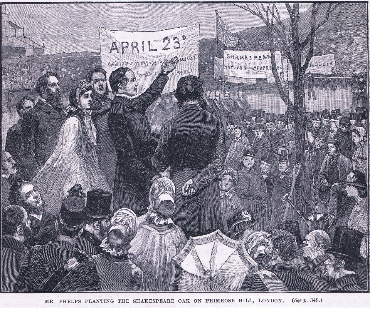 Il signor Phelps pianta la quercia di Shakespeare su Primrose Hill, Londra 1864 d.C. da Walter Paget