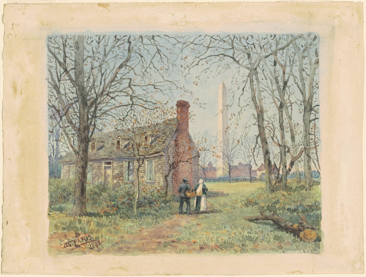 Il cottage di David Burns e il Monumento a Washington da Walter Paris