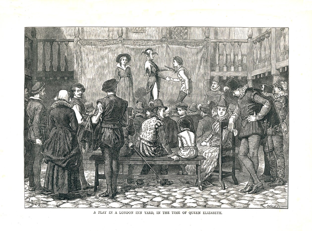 Una rappresentazione in un cortile di una locanda elisabettiana di Londra, 1878 da Walter Thornbury