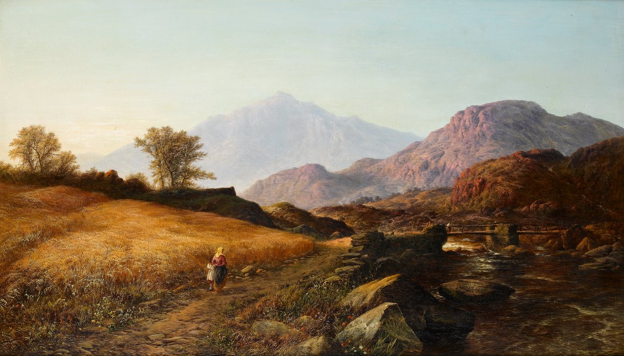 Tempo di raccolta lungo il fiume Lleder, Galles del Nord, 1874 da Walter Williams