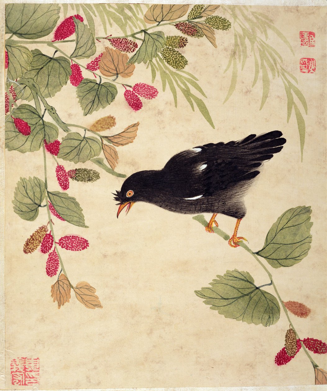 Uno di una serie di dipinti di uccelli e frutta, fine XIX secolo da Wang Guochen