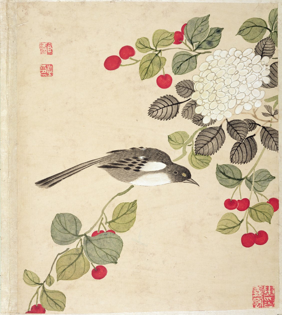 Uno di una serie di dipinti di uccelli e frutta, fine XIX secolo da Wang Guochen