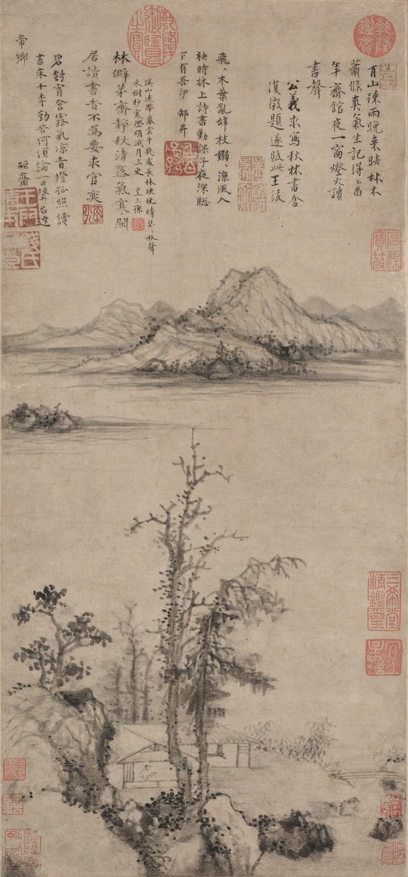 Ritiro di uno studioso tra gli alberi autunnali, dinastia Ming 1368-1644 da Wang Fu