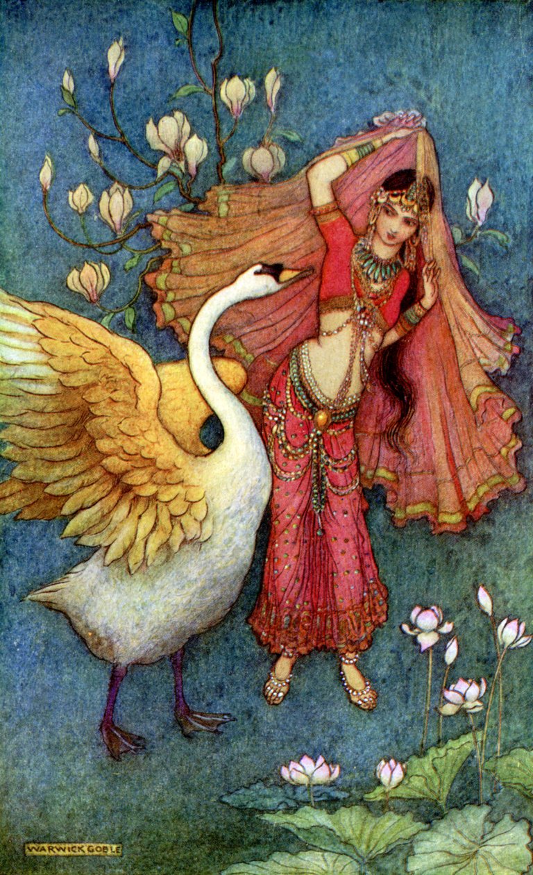 Principessa Dayamanti e il messaggero cigno da Warwick Goble