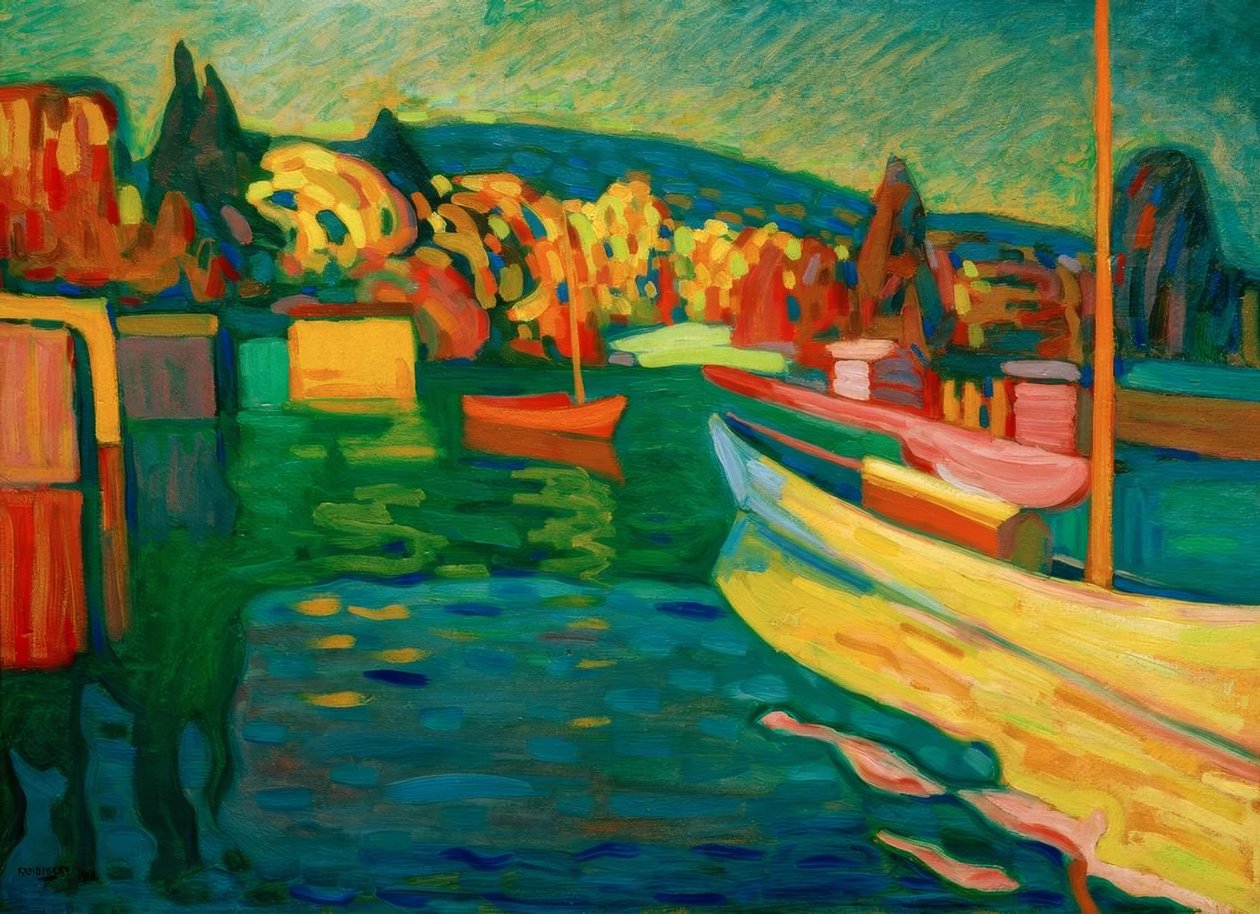 Paesaggio autunnale con barche da Wassily Kandinsky