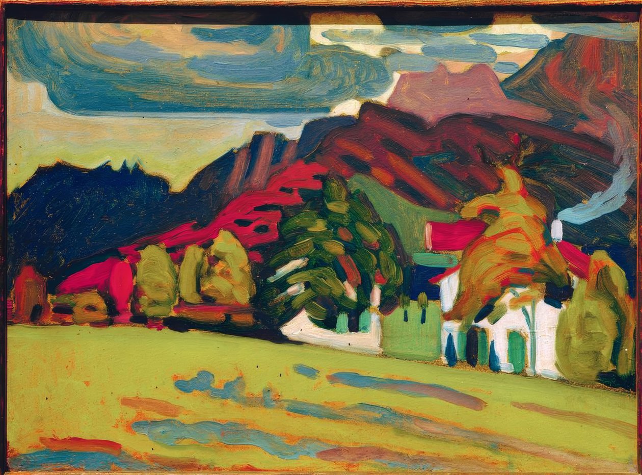 Gruppo di case davanti alla montagna da Wassily Kandinsky