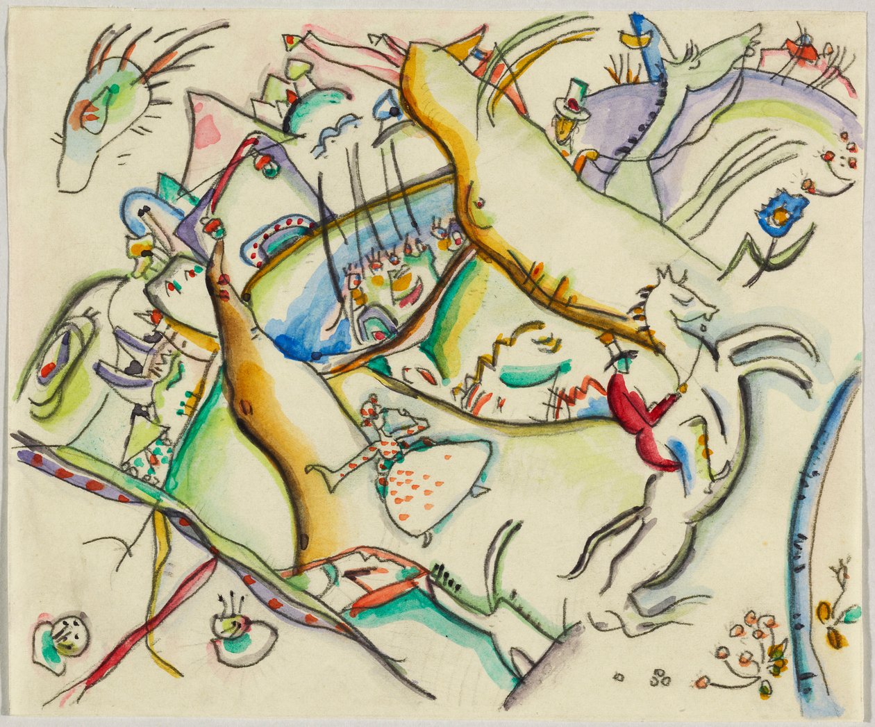 Acquerello per Incisione III; Paesaggio con cavalieri da Wassily Kandinsky