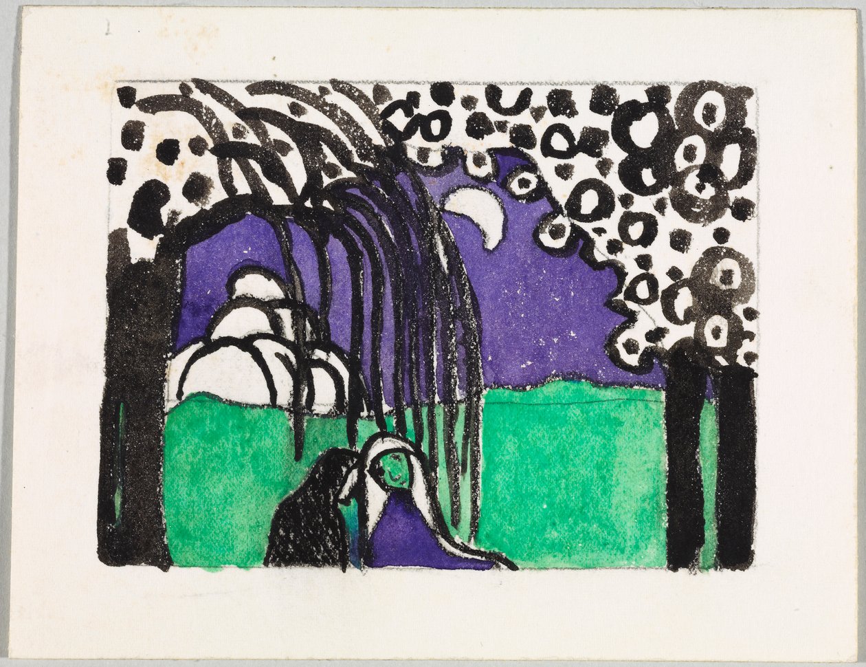 Bozza per la xilografia a colori “Due donne in un paesaggio lunare” da Wassily Kandinsky